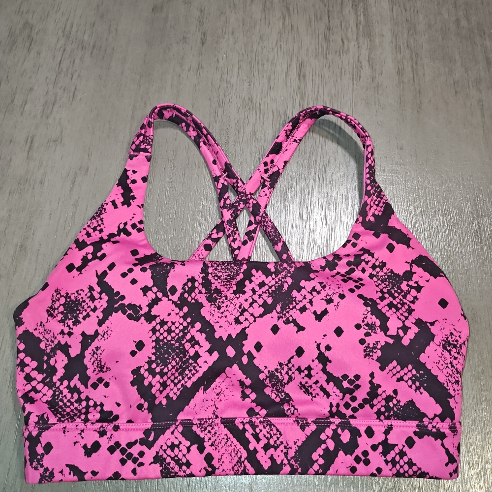 JoyLab Woman's Pink Snakeskin Print Strappy Sports Bra In Size Small